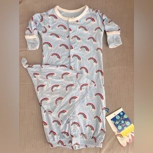 NWT KicKee Pants Rainbow Gown and Hat Set Newborn *RARE*